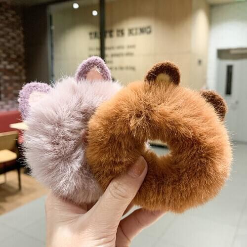 Cute Cartoon Animal Elastic Hair Bands For Girls Soft Plush Hair Accessories Kids Children Hair Styling Tool Hair Wear Headdress