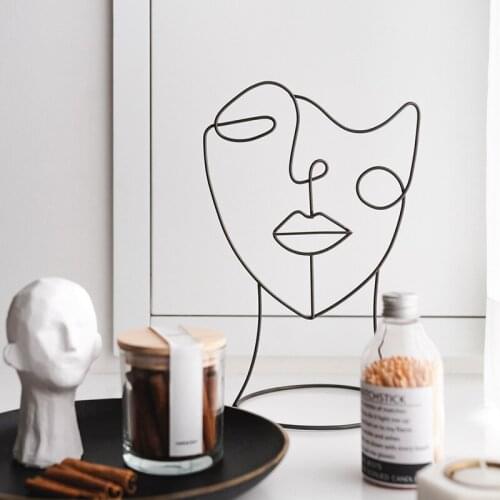 Nordic Metal Abstract Black Face Figure Ornaments Decor Modern Decorative Figure Art Decor Statue Abstract Decoration For Home