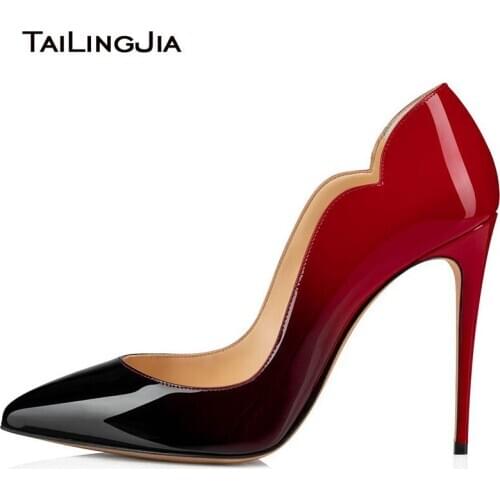 Tailingjia Classic Pointed Toe High Heels Ladies Heeled Dress Shoes Curved Upper Stiletto Heel 10cm Black Red Hot Pink Pumps