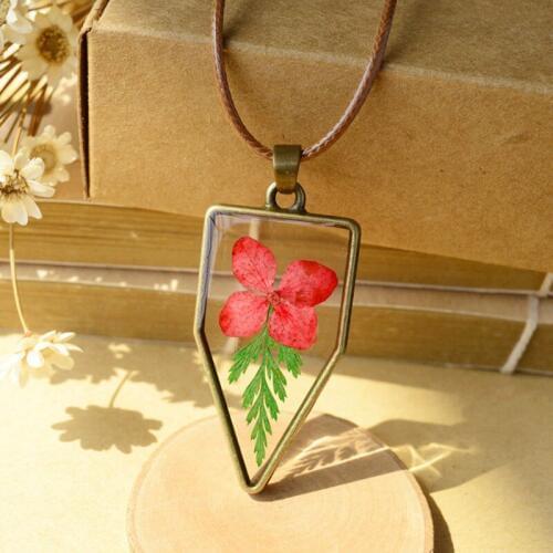 Vintage Natural Colorful Dried Eternal flower Pendant Brown Leather Rope Chain Long statement necklace Pendant For Women Jewelry