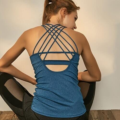 Zhangyunuo Yoga Cross Beauty Back Tops Women Knitted Blue Crop Tops Workout Tops Gym Shirt Fitness Sports Sleeveless Tank Top