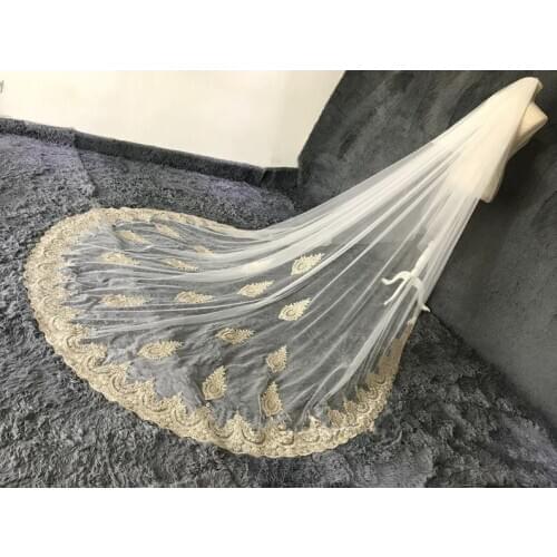 Gold lace veil,Cathedral Lace applique veil,2 tiers Veil,blusher veil,Royal lace Veil,tulle veil,wedding bridal veil