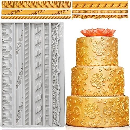 1PCS of DIY Cake Perimeter Soft Candy Mould With Turning Sugar Silicone Pattern Bar Mould Birthday Tool