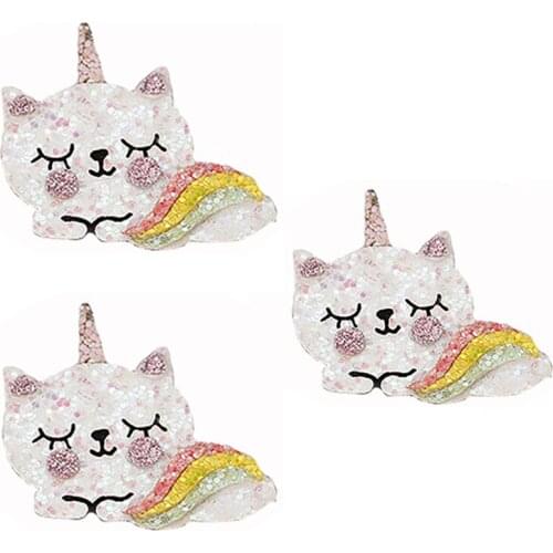 10pcs Padded Glitter Powders Kawaii Unicorn Cat Lie On Patches for Crafts Clothes Decor Applique DIY Headwear Hair Clips Accesso