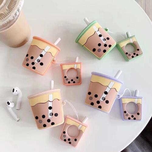 100pcs Milk Tea Design For Airpods 2 Case Anti-Drop Silicone Earbuds Cover For AirPods Cases Earphones Protective With Ring