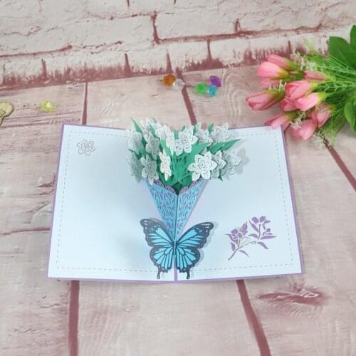 3D Laser Cut Handmade Butterfly Bunch of Gardenia Paper Greeting Cards PostCard Teachers' Day Mothers Fathers Day Gift