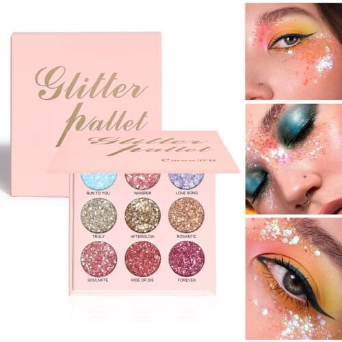9 Colors Glitter Eyeshadow Palette Waterproof Makeup Shiny Matte Pigment Eye Shadow Pallete Metallic Diamond Makeup Palette
