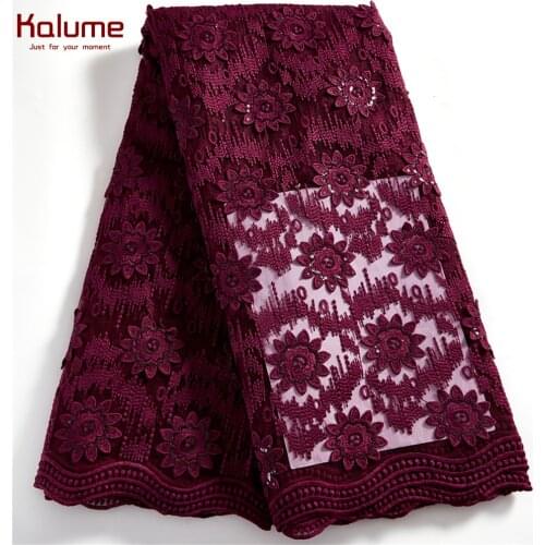 Kalume African Lace Fabric 5 Yards Tissue Embroidery Nigerian French Milk Silk Lace Fabric Sequins For Diy Dress H2530