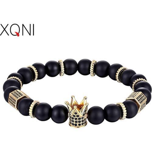 XQNI Crown Pattern Accessories 17-20cm Adjustable Strand Beads Bracelets For Men Women Couple Hand Jewelry For Birthday Gift