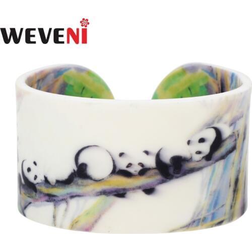 WEVENI Plastic Chinese Panda Painting Bangles Bracelets Fashion Unique Animal Craft Jewelry For Women Girls Teens Souvenir Bulk
