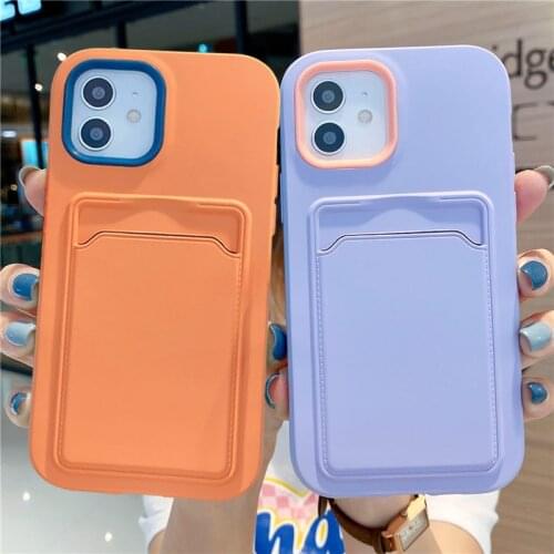 Card Bag Candy Color Phone Case For iPhone 11 12 Pro Max XR XS Max X 8 7 Plus 11 12Mini Card Holder Shockproof Bumper Back Cover