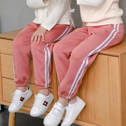 Childrens velvet pants boys and girls solid color thick casual pants, childrens candy color warm loose sports trousers