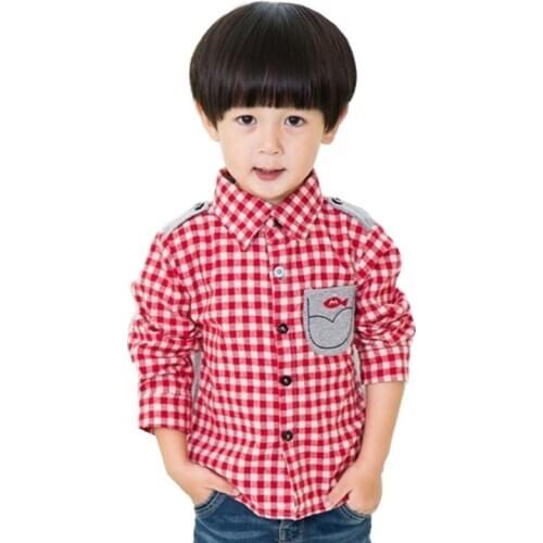 Children Baby Boys Shirts Fashion Classic Casual Plaid Boy Spring Autumn Wear Clothes Turn-Down Collar Plaid Shirt For 2-6 Years