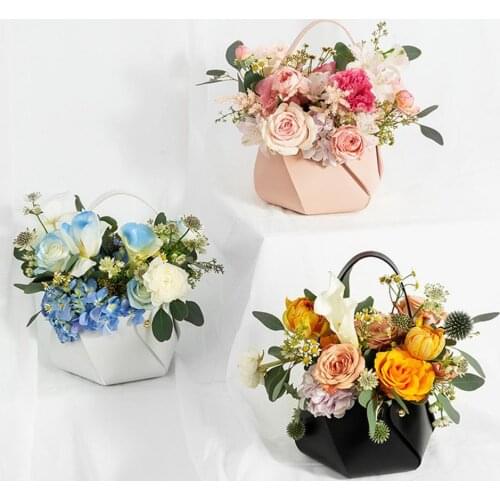 Long Lasting Practical Flower Packing Container Bag Exquisite Faux Leather Basket Thick for Travel