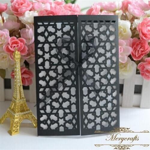Geometric fancy design laser cut hollow personalize black color wedding invitations