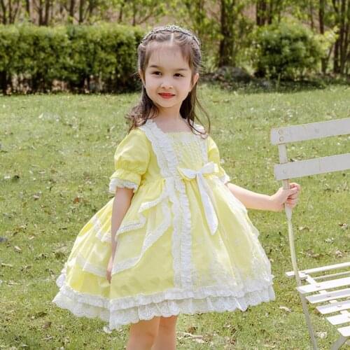 Spanish Baby Clothing Lolita Princess Children Birthday Eid Easter Party Ball Gown Lace Stitching Boutique Dreeses For Girl A132