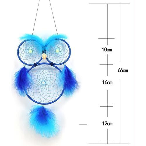 JX-LCLYL Handmade Blue Dream Catcher Luminous Owl Feathers Wall Hanging Decoration