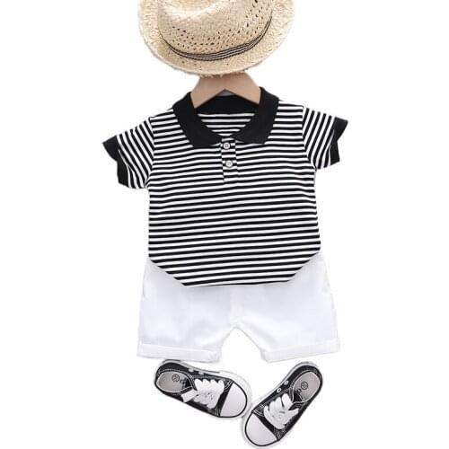 2021 New Summer Baby Boys Gentleman Clothing Suit Kids Girls Striped Lapel T-shirt +shorts 2-piece Toddler Casual Clothes Sets