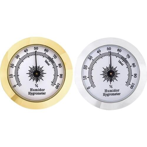 Round Analog Hygrometer for Cigar Humidor Cabinets 50mm Diameter (Gold & Silver)