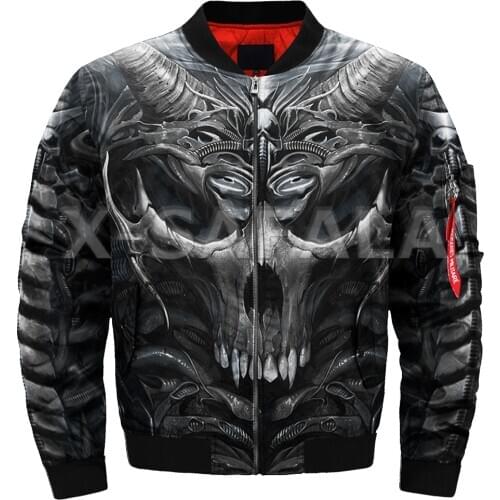 Mens Unisex 3D Bomber Jackets Trippy Skull Head Print Zipper Flight Jacket Casual Unisex Harajuku Women Streetwear Thick Coat