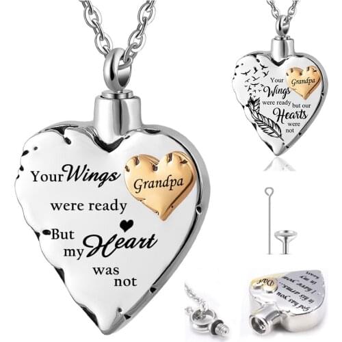 Memorial Cremation Jewelry -Your Wings Were Ready My Heart Was Not Urn Pendant Necklace for Ashes Grandpa Dad