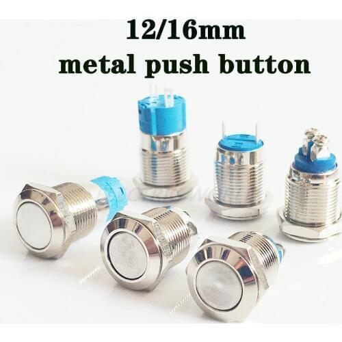 12mm 16mm Metal push Button Switch 2pins 2 screw no light momentary waterproof switch self-latching power button Push Button