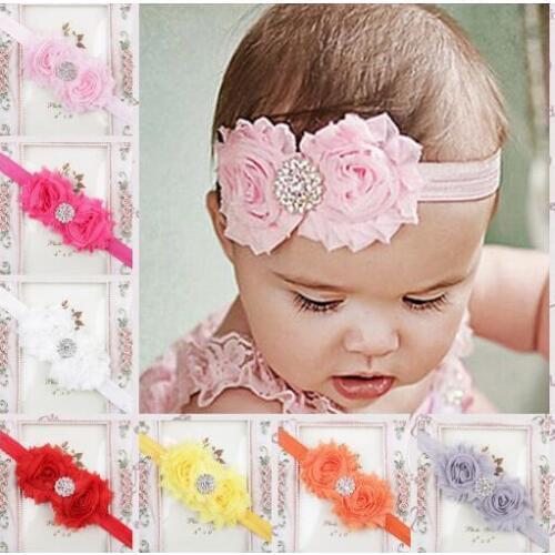 Newborn Baby Infant Elastic Feather Headbands Baby Hair Bands Flower Accessories Rhinestone Photographic Props YH489