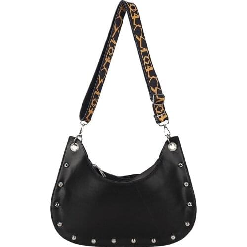 Fashion PU Leather Shoulder Underarm Bag for Women 2021 Solid Rivets Design Females Dumpling Bag Stylish Shoulder Purse Handbag