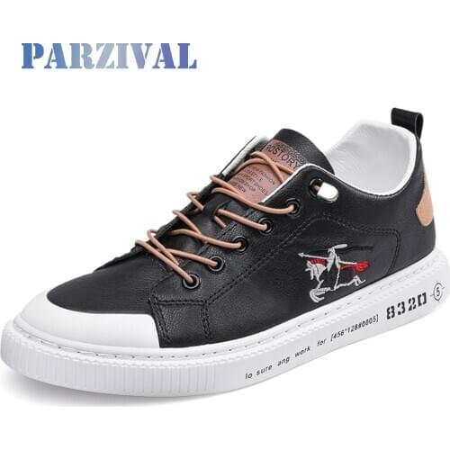 PARZIVAL Mens Canvas Leather Shoes Mens Fashion Sports Shoes Comfortable Outdoor Leisure Lace-up Brand Mens Driving Shoes