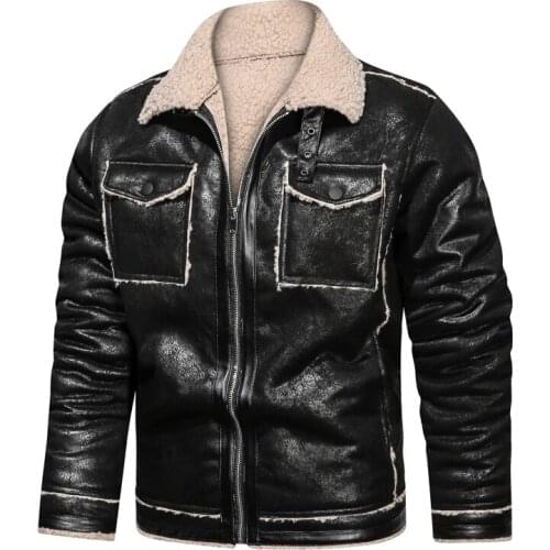 Leather Jacket Men Winter Vintage Turn Down Fur Collar Windbreaker Coat 2021 Male Casual Motorcycle Thick Coats Outwear 4XL
