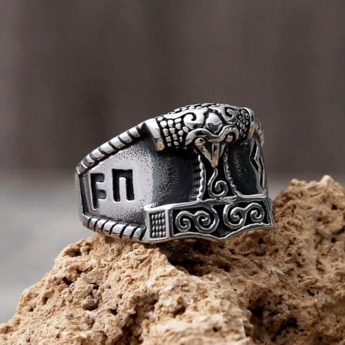 Vintage Viking Rune Rings For Men Fashion 316L Stainless Steel Celtics Knot Thor Hammer Ring Mens Nordic Amulet Jewelry Gift