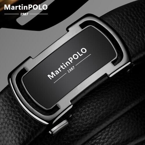 MartinPOLO Automatic Buckle Hemming Black Mens Leather Belt Men Belts Luxury 2020 Cinturon Hombre Ceinture Homme MP04201P