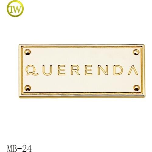 Custom shiny gold brand Metal logo tag with prong for Lady Handbag