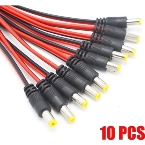 NUOLIANXIN CCTV Security Camera DC Male Power Plug Pigtail Cable - Pack of 10 (Black/Red)