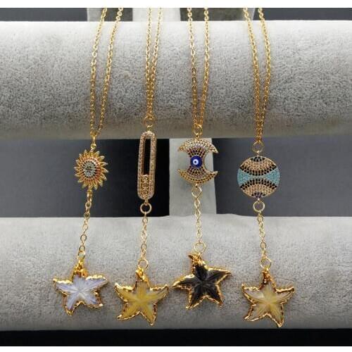 WT-MN930 Wholesale Natural Shell Necklace High Quality Various Shapes Cubic Zirconia With Star Shell Necklace Jewelry