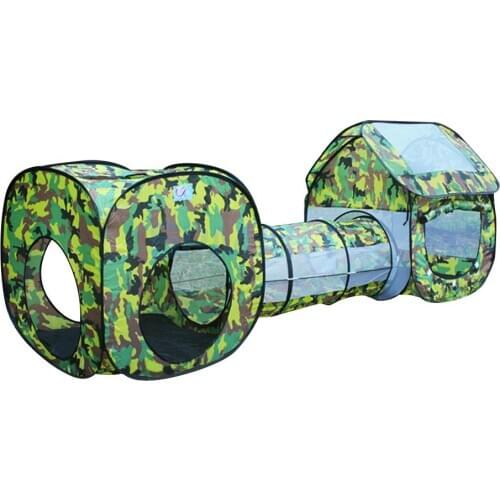 Portable 3-in-1 Tunnel Playhouse Play Tent Toy Kids Indoor Outdoor Garden Fun Army Green