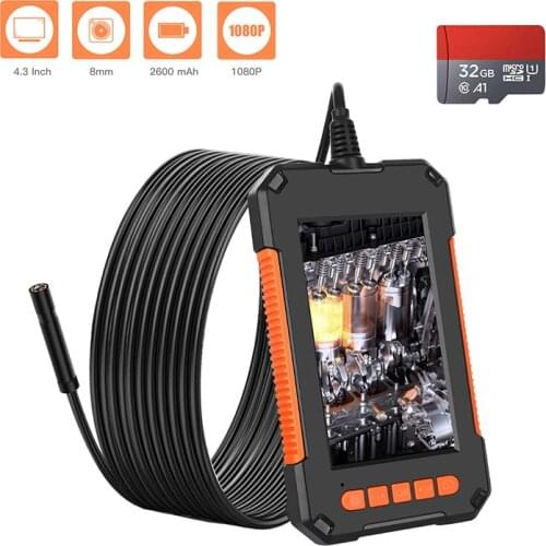 Industrial Borescope 1080P 2.0MP Snake Camera 8mm Borescope Camera 4.3 " IPS Screen Waterproof Inspection Camera with 32GB