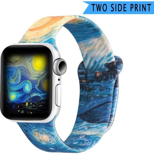 Double Side Printed Silicone Strap for Apple Watch Band 40mm 44mm 38mm 42mm Sport Wrist Bracelet for iwatch series 6 SE 5 4 3 2