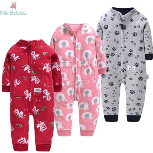 Christmas Baby Hoodie Romper Clothes Autumn And Winter Fleece Newborn Girl 9m-24m Warm Jumpsuit Cartoon Clothing For Kids 2021