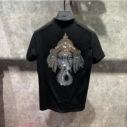 Hot drill Business Casual Polo Shirt Summer New men Polo Shirt High-quality Mens Diamond stone Breathable Short Sleeve