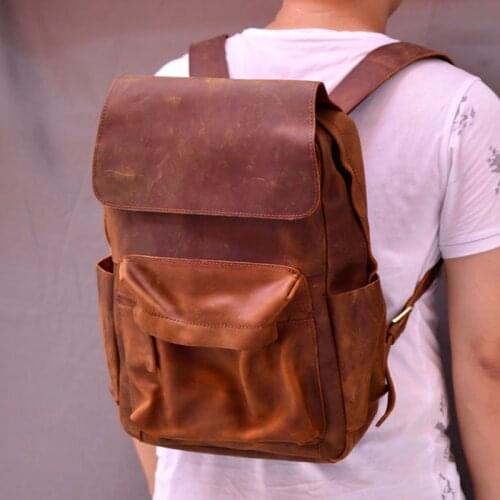 AETOO Retro Genuine Leather Backpack First Layer Cowhide Backpack Leisure Travel Bag Large Capacity Computer Bag For 15.6inch