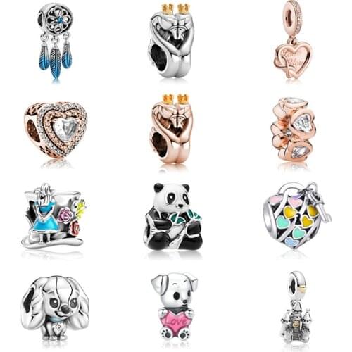 Panda cute charms fit original pandora bracelet animal dog bead diy pendant bangle jewelry for women gift