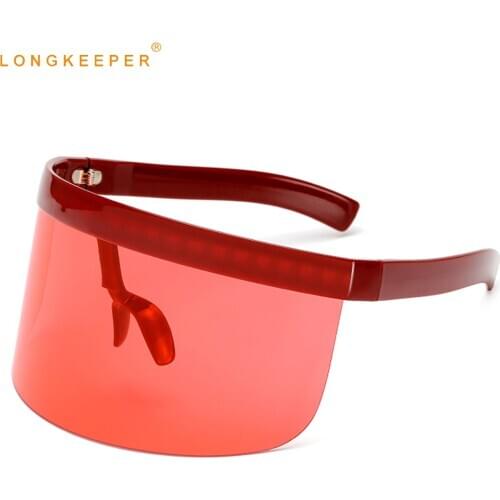 Oversized Sunglasses Women 2020 Fashion Big Frame Shield Visor Sun Glasses Men Flat Top One Piece Windproof Eyewear oculos