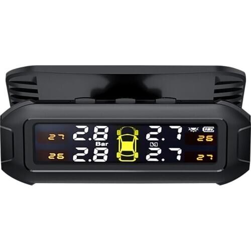 Universal TPMS Wireless Tire Pressure Monitoring System Solar Power Clock LCD Display 4 External Sensor Tire Pressure Sensors