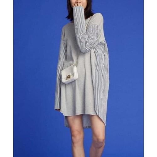 YLO STOCK2020 long sleeved shirt dress autumn stripe mosaic loose Korean dress 24053