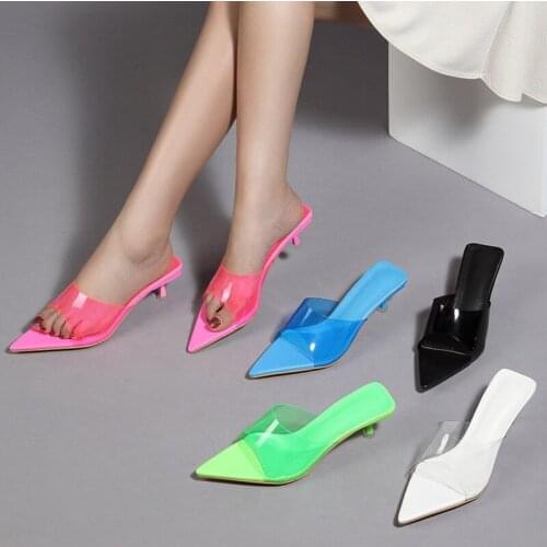 Women Slippers Low Heel Sexy Pointed Toe Fashion Sandals Slide Summer Outdoor Flip Flops Ladies Party Casual Stiletto Big Size