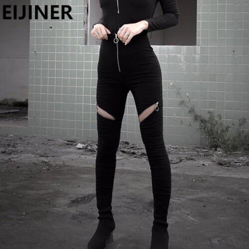Woman Pants Capris Korean Fashion Black Sexy Zipper Jogging Gothic Leggings Super Stretch Pencil Pants Streetwear E Girl Spring