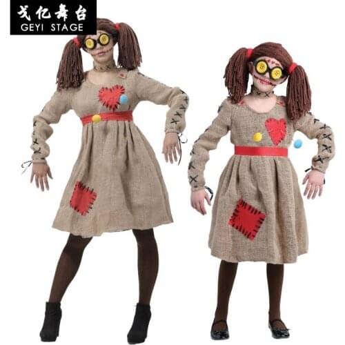 Halloween Adult Children Women Halloween Stage Performance Costume Linen Scarecrow Voodoo Doll Dress Up Costume