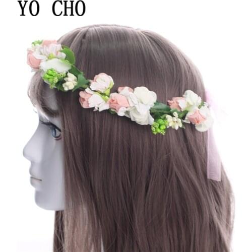 YO CHO Elegant Delicate Wreath Flower Headband Women For Wedding Floral Headband Hair Band Wedding Party Prom Festival Decor