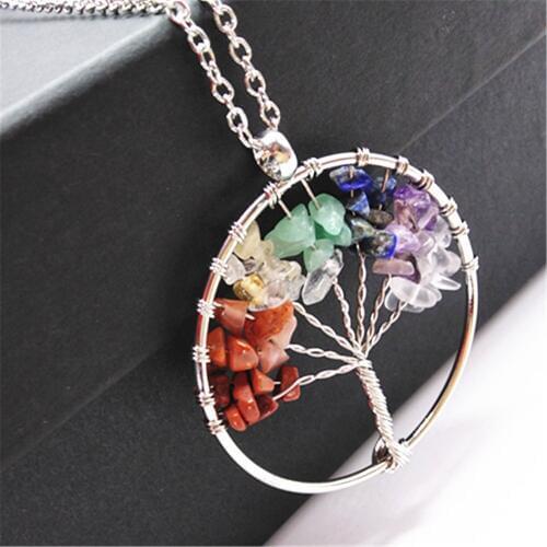 Natural Stone Trendy Party Pink Multicolor Tree Fashion Vintage Choker Statement Necklace Women Jewelry Sweater Chain Female